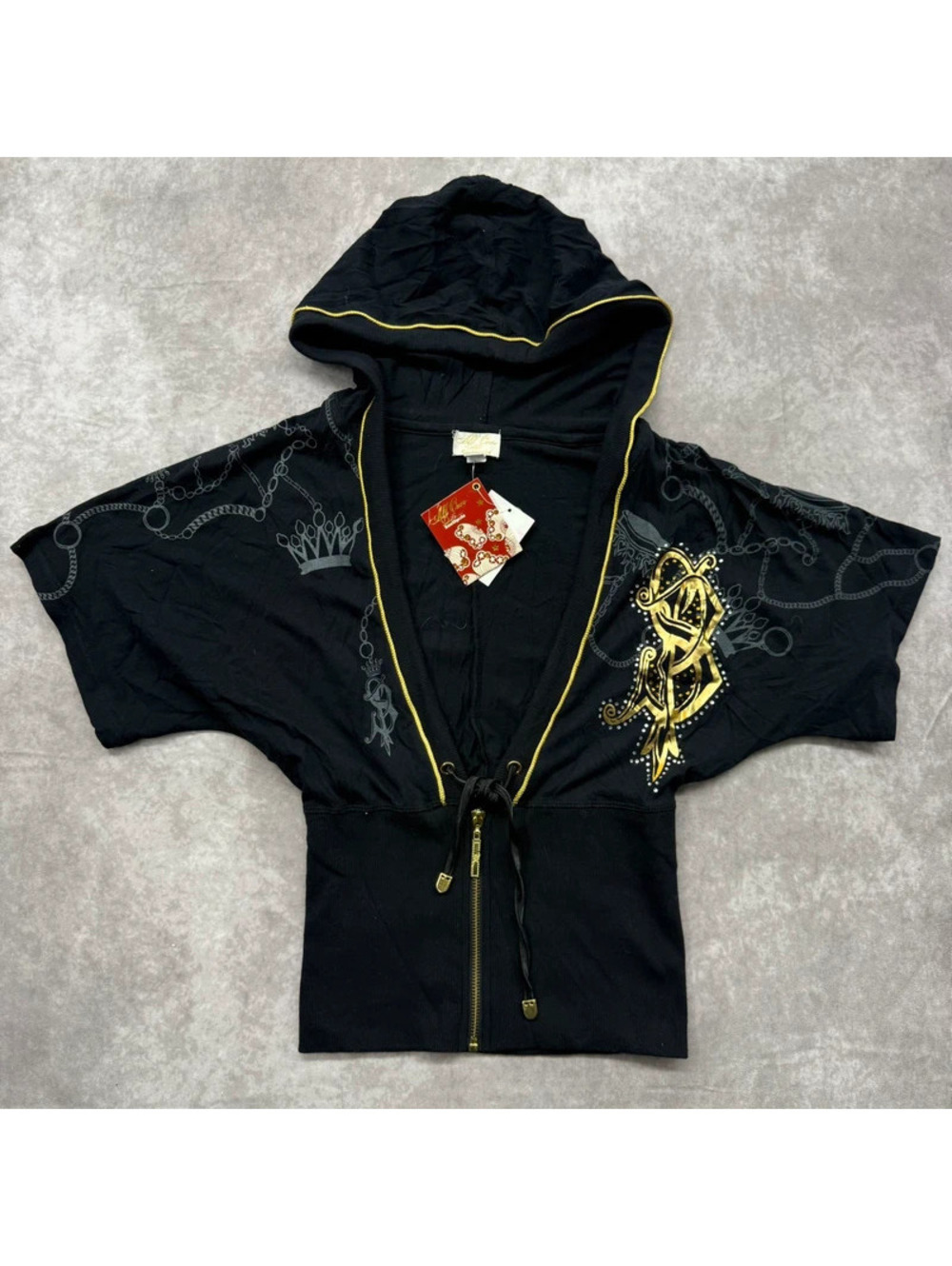 Vintage Y2K Southpole All Over Gold Foil Zip Up Short Sleeve Hoodie Small NWT